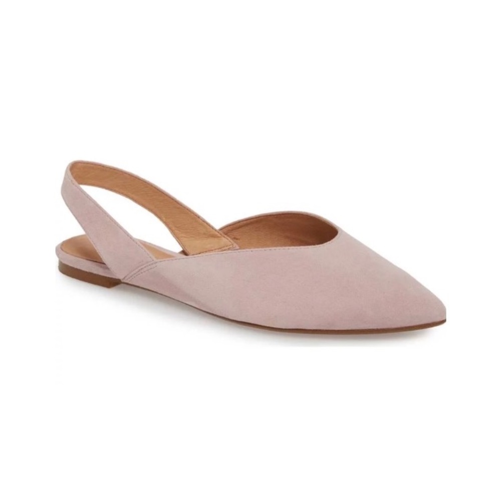 Madewell The Ava Slingback Flat Loafer in Light Pink Soft Suede Leather Flats